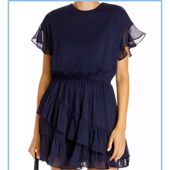 aqua asymmetric ruffle dress
